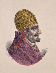 Portret van paus Innocentius XII (Innocenzo, Innocentius) (1691-1700), 1898 (gravure met latere inkleuring)